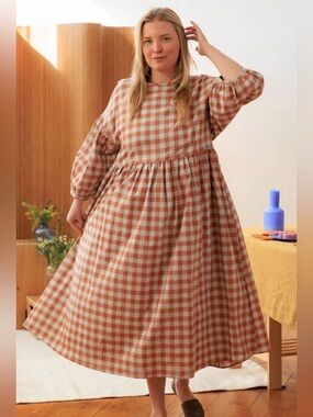 Tradlands Nico Balloon Sleeve Gingham Midi Dress